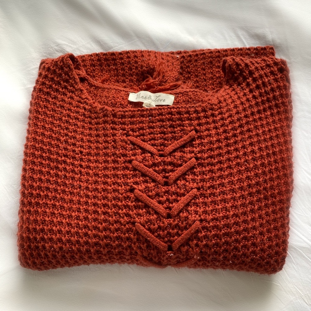 Detailed Fringed Burnt Orange Oversized Sweater - Picture 1 of 3